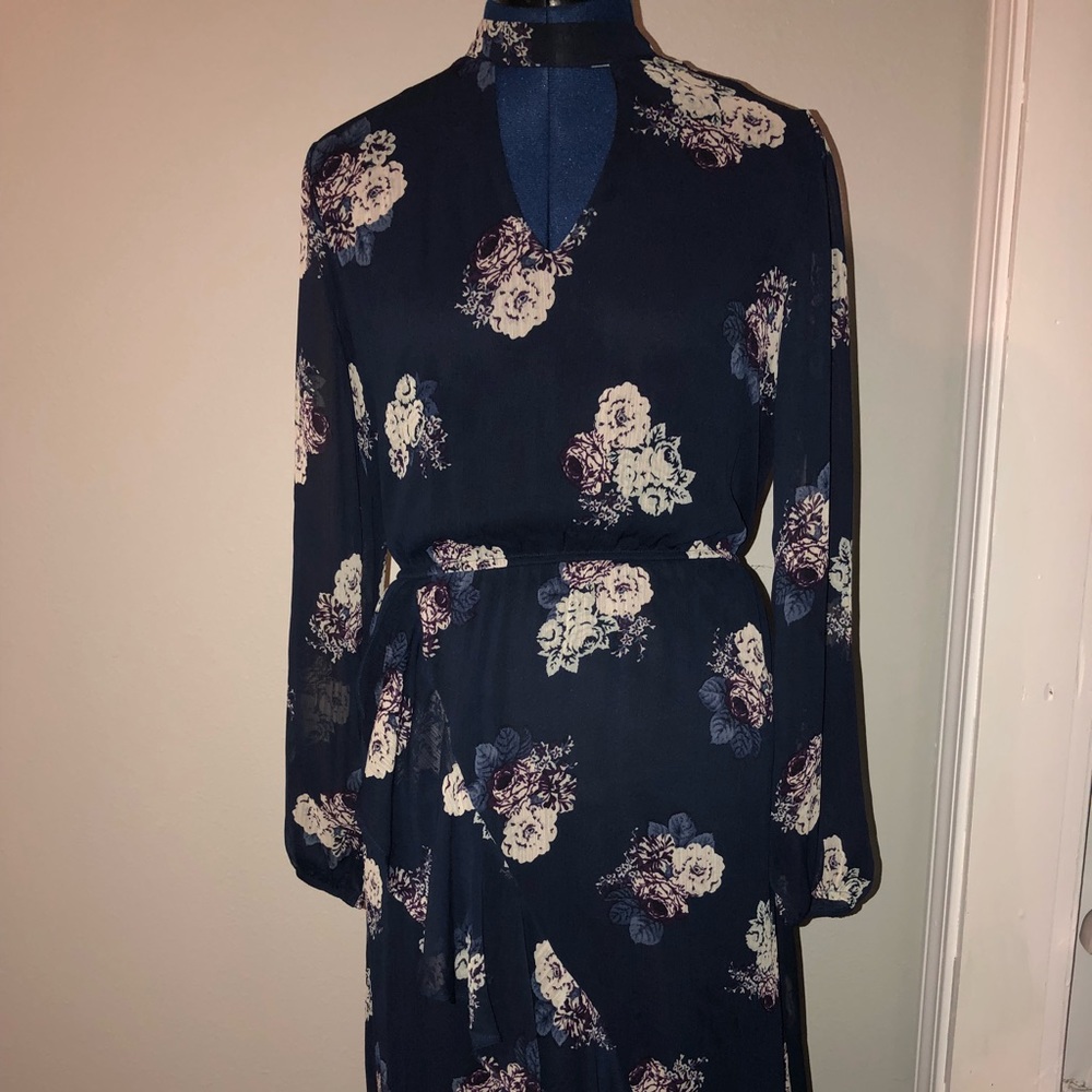 Navy blue floral midi dress